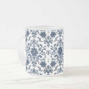Tasse Givré Motif floral damassé victorien élégant bleu marine