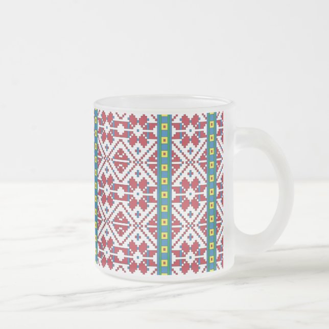 Tasse Givré Motif géométrique tribal rouge, bleu et blanc étoi (Droit)
