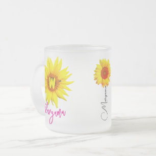 Tasse Givré Nom floral et monogramme Tournesol personnalisé