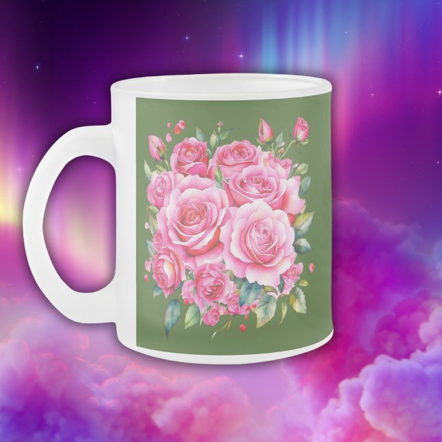 Tasse Givré Nom monogramme Roses roses roses | (Créateur téléchargé)