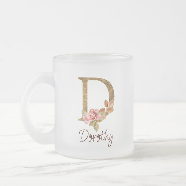 Tasse Givré Nom personnalisé Gold Foil Blush rose Roses Lettre (Gauche)