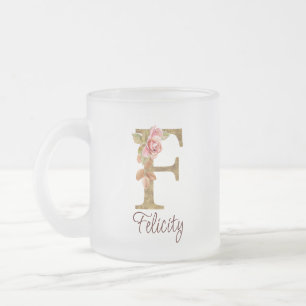 Tasse Givré Nom Personnalisé Lettre F Gold Foil Blush Roses Ro