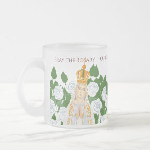 Tasse Givré Notre-Dame de Fatima et roses blanches
