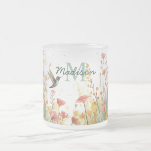 Tasse Givré Oiseaux aquarelle de printemps Monogramme floral F