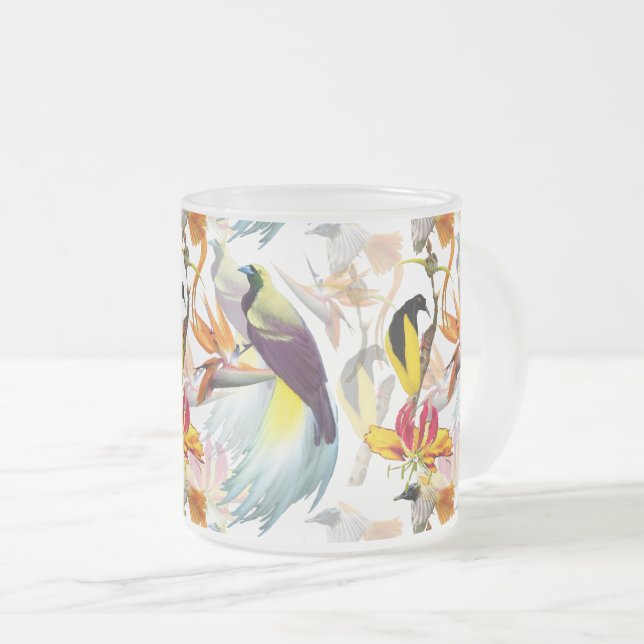 Tasse Givré Oiseaux exotiques du Paradis et fleurs Aquarelle (Devant droit)