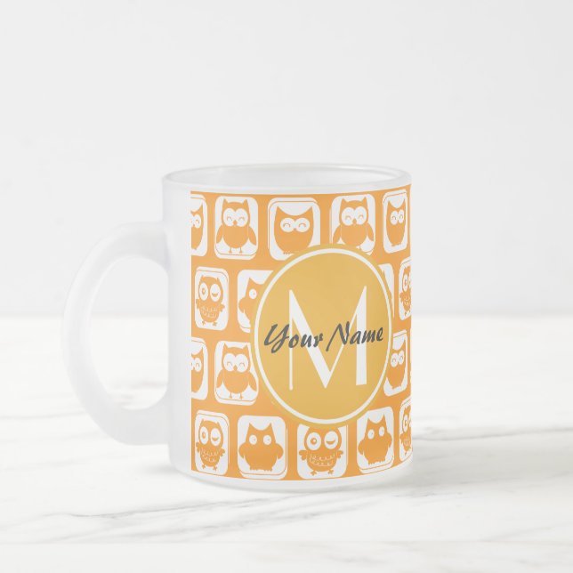 Tasse Givré Orange Owls Custom Monogramme (Gauche)