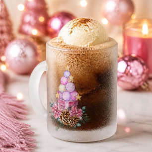Tasse Givré Ornement de Noël rose arbre et boîte cadeau