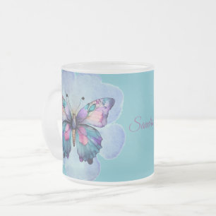 Tasse Givré Papillons et fleurs d'aquarelle personnalisés