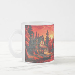 Tasse Givré Peinture coucher de soleil avec chalet et lac-6663