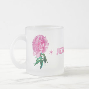 Tasse Givré Pivoine Rose Étoile Féminine Personnaliser Nom