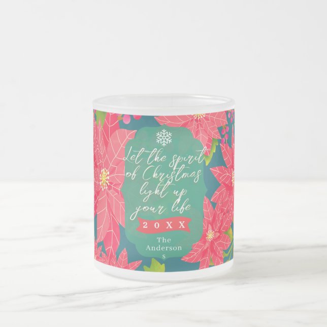 Tasse Givré Poinsettia de Noël vert sarcelle (Centre)