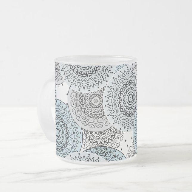 Tasse Givré Rétro, rétro motif, bleu et gris, élégant (Devant gauche)