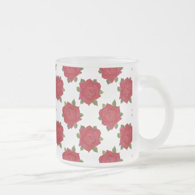 Tasse Givré Roses rouges romantiques Motif peint à la main sur (Droit)