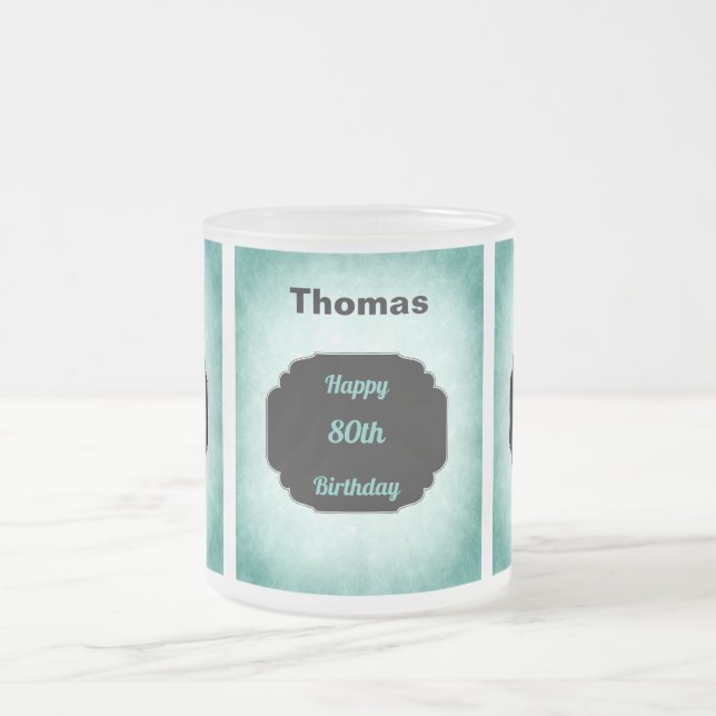 Tasse Givré Style bleu ajouter nom 80e Anniversaire design (Centre)