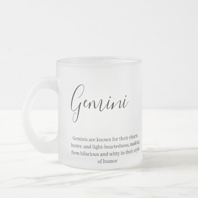 Tasse Givré "Symbole Zodiaque Gemini personnalisé Nom et trait (Gauche)