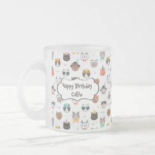 Tasse Givré Texte d'anniversaire personnalisable de chat sur l