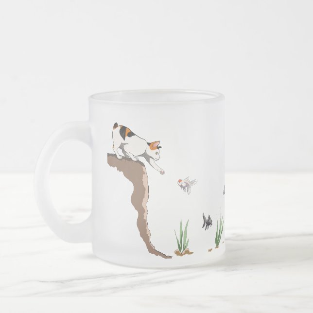 Tasse givré translucide Chat qui va à la pêche (Gauche)