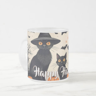 Tasse Givré Trois chats noirs avec des chapeaux à Halloween