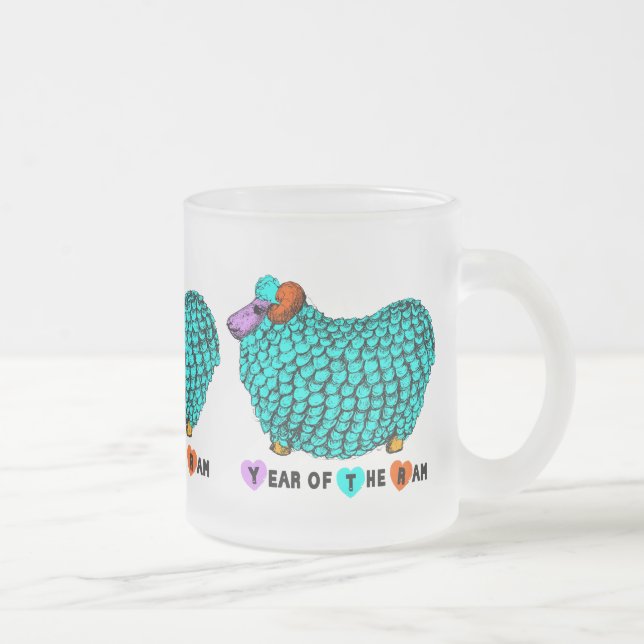 Tasse Givré Turquoise bélier chinois Année Zodiac verre dépoli (Droit)
