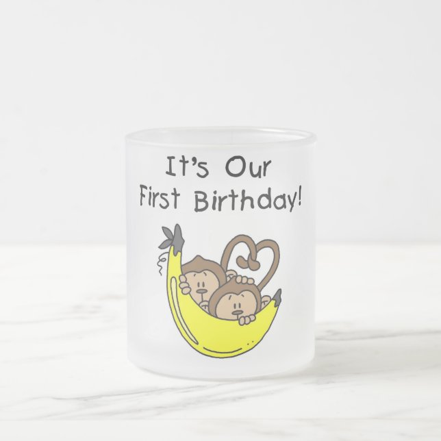 Tasse Givré Twin Boys 1st Birthday Monkey Tshirts et cadeaux (Centre)