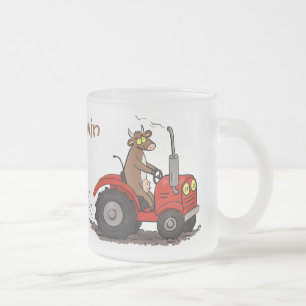 Tasse Givré Vache heureuse mignonne conduisant un tracteur rou
