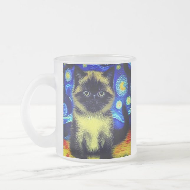 Tasse Givré Van Gogh Starry Nuit Siamese Cat (Gauche)