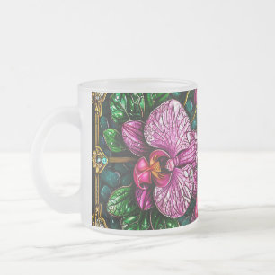 Tasse Givré Vitraux représentant des orchidées roses