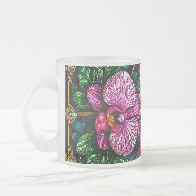 Tasse Givré Vitraux représentant des orchidées roses (Gauche)