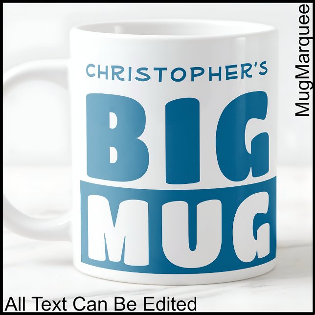 Tasse grande bleue à deux tons avec texte de nom p (Créateur téléchargé)