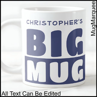 Tasse grande bleue bicolore avec texte de nom pers