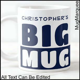 Tasse grande Navy deux tons avec texte personnalis