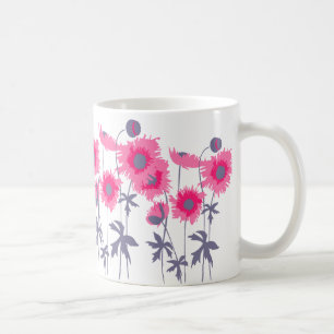 Tasse graphique florale aux coquelicots roses et g