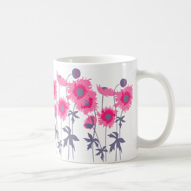 Tasse graphique florale aux coquelicots roses et g (Droite)