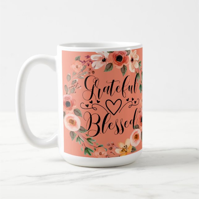 Tasse Grateful Blessed - Couronne florale aquarell (Gauche)