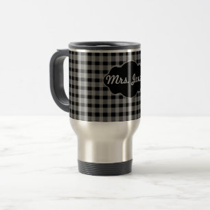 Tasse grise de tasse de café de monogramme de noir
