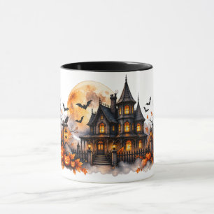 Tasse Halloween Maison Hantée Aquarelle