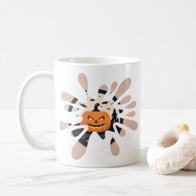 Tasse Halloween Splash Citrouille Effrayante (Avec donut)