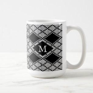Tasse haute en tricot ARGYLE NOIR + Initiale