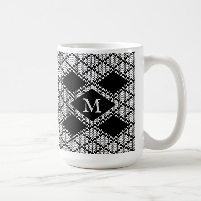 Tasse haute en tricot ARGYLE NOIR + Initiale  (Droite)