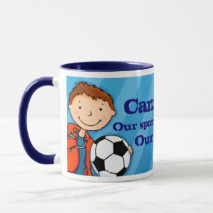 Tasse héros de football de neveu "votre nom" bleue
