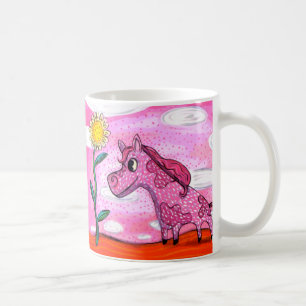 Tasse heureuse de poney de poney rose de jaune