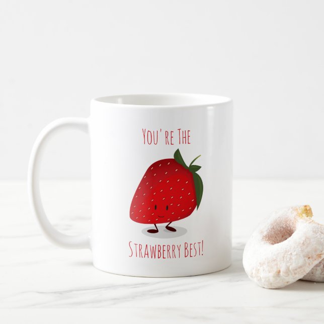 Tasse heureuse du caractère | de fraise (Avec donut)