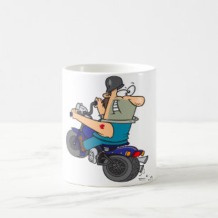 Tasse Homme de Dessin Animé sur une Moto