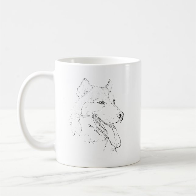 Tasse Husky – Illustration à l'encre de chien dess (Gauche)