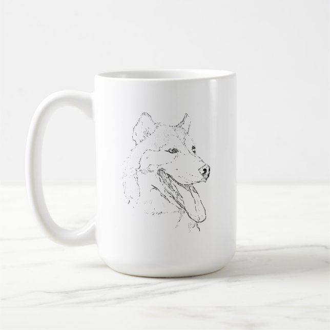 Tasse Husky – Illustration à l'encre de chien dess (Gauche)