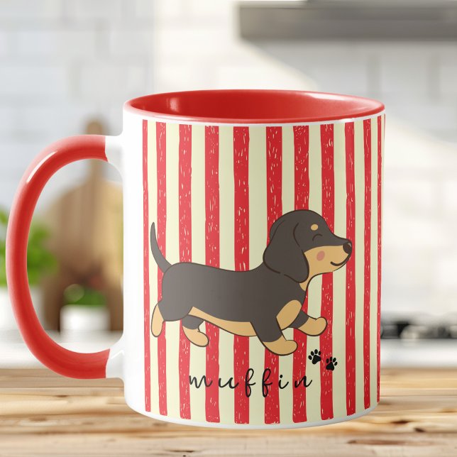 Tasse Illustration Dachshund à rayures rouges (Créateur téléchargé)