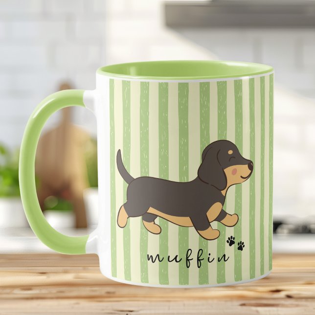 Tasse Illustration Dachshund Rayure Verte (Créateur téléchargé)
