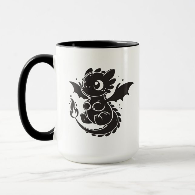 Tasse Illustration Minimaliste Dragon Bébé Noir (Gauche)
