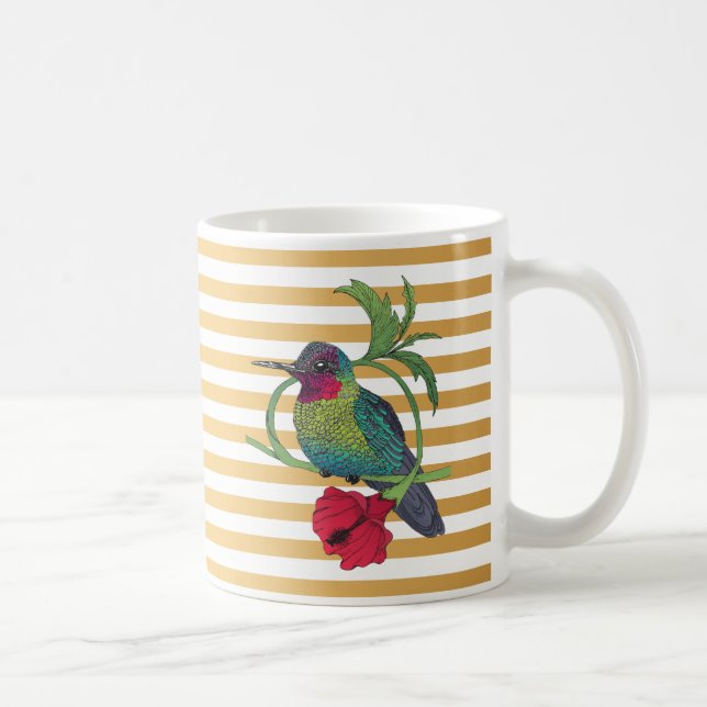 Tasse Illustration Oiseau Colibri Rayures Dorées (Droite)