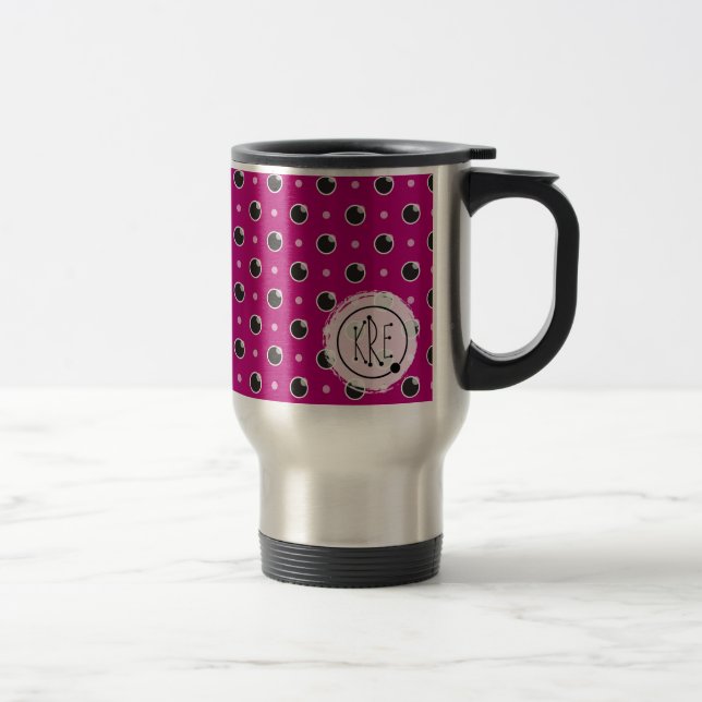 Tasse impertinente de voyage de monogramme de pois (Droit)